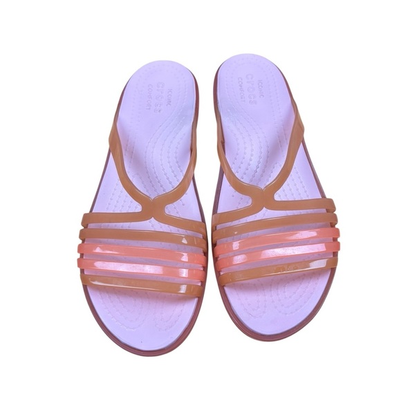 CROCS Isabella Flat Mini Wedges Pink and Orange Sandals Women’s Sz 8 - Picture 2 of 9